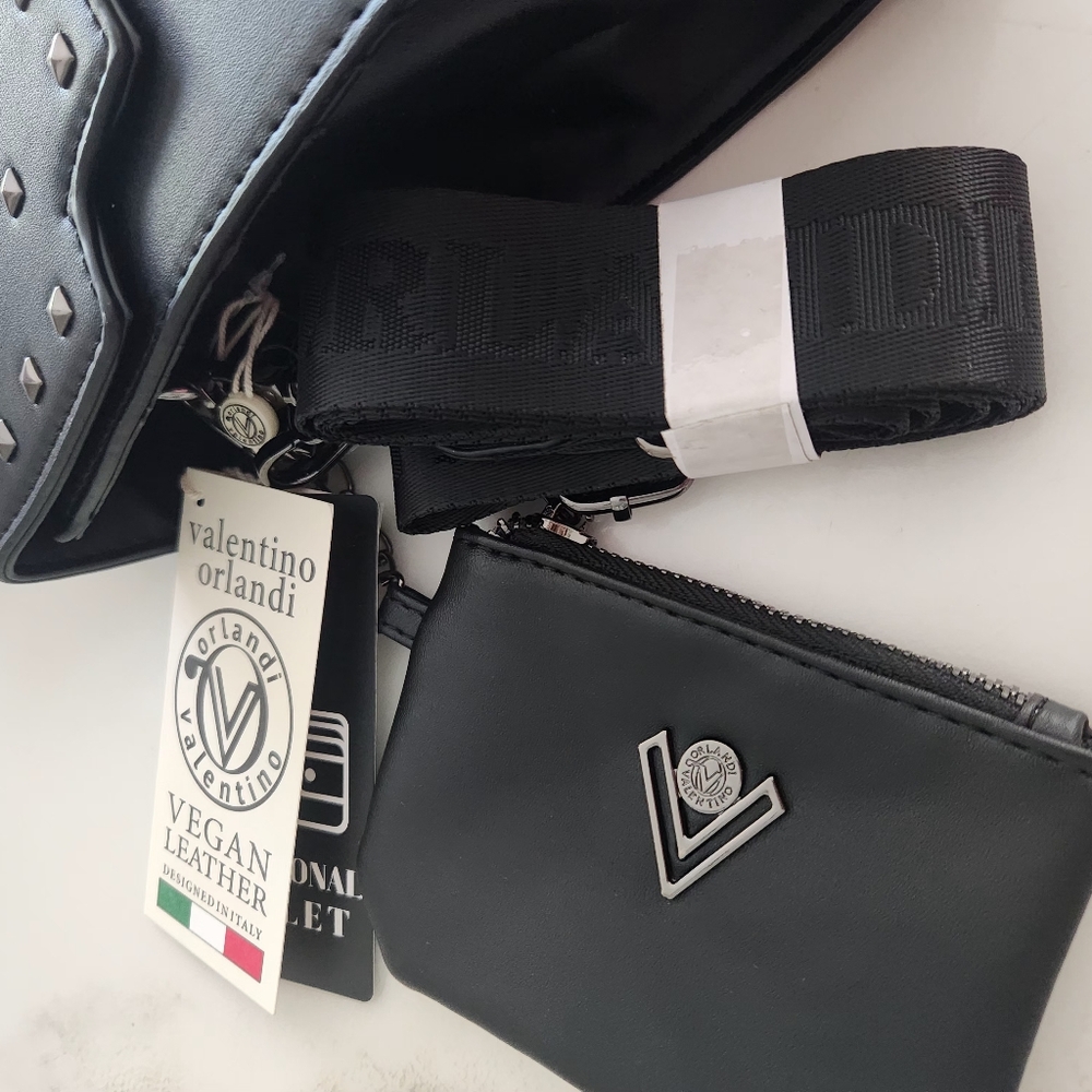 Valentino Orlandi studded black satchel with web crossbody strap. New with tags! - Picture 5 of 12